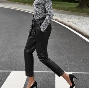 Express Black Faux Leather Pleated High Waist Ankle Pants L